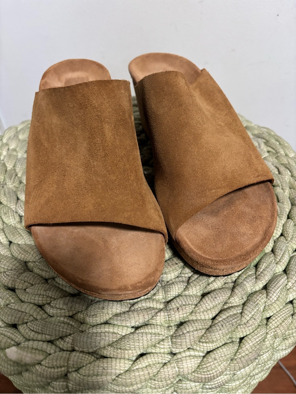 NEW BIRKENSTOCK Papillio Namica Tea Brown Suede Cork Wedge Slide Sandals - Picture 6 of 9
